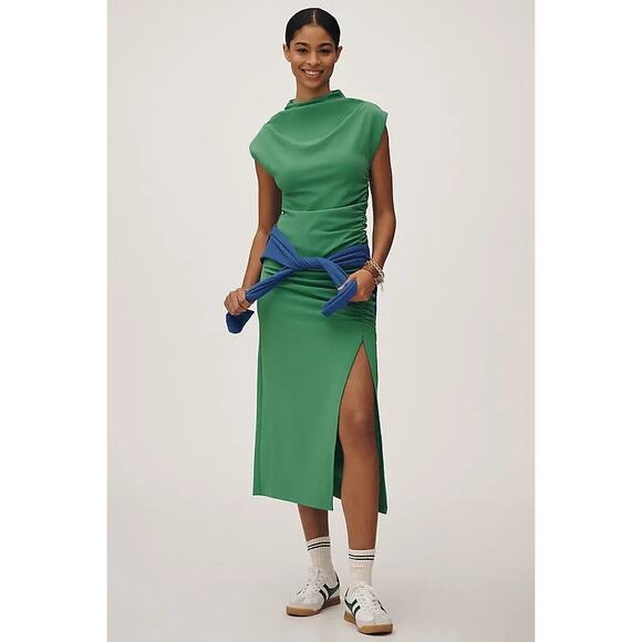 Anthropologie Dresses & Skirts - NWT Anthropologie The Maya Ruched Cowl-Neck Midi Dress $160 X-SMALL Green